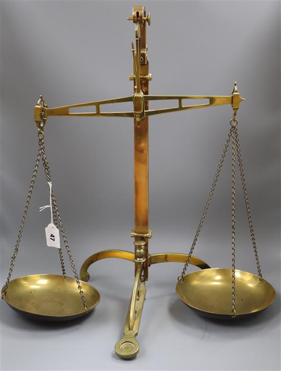 A Victorian brass balance scales by Degrave & Co., London
